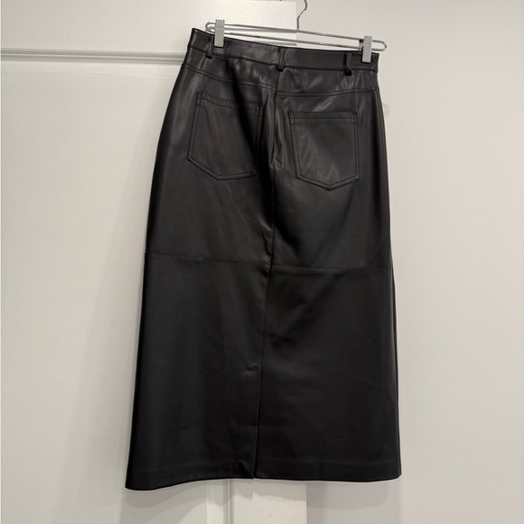 Saks Fifth Avenue Women Black Faux Leather Midi Skirt In Size S - Picture 2 of 6